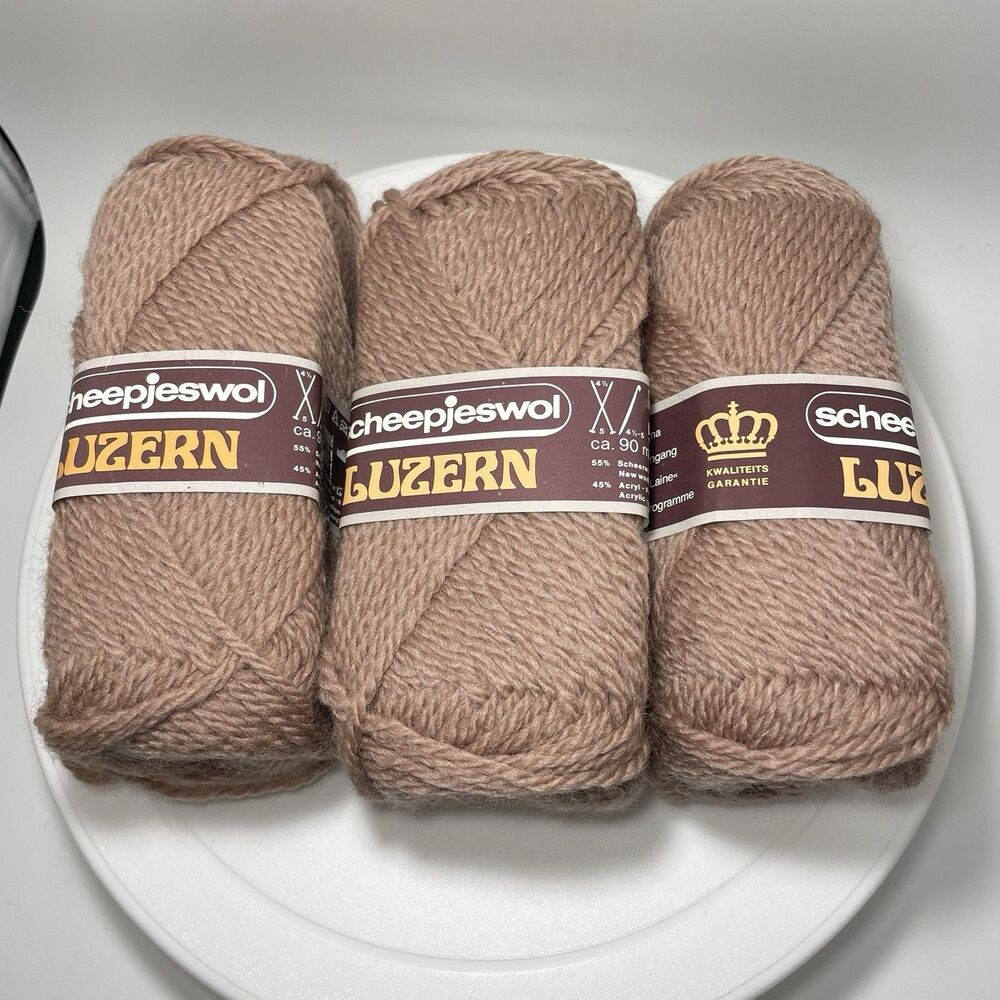Scheepjeswol Luzern Vintage Wool Blend Yarn 3 Skeins 150g Total Camel Brown
